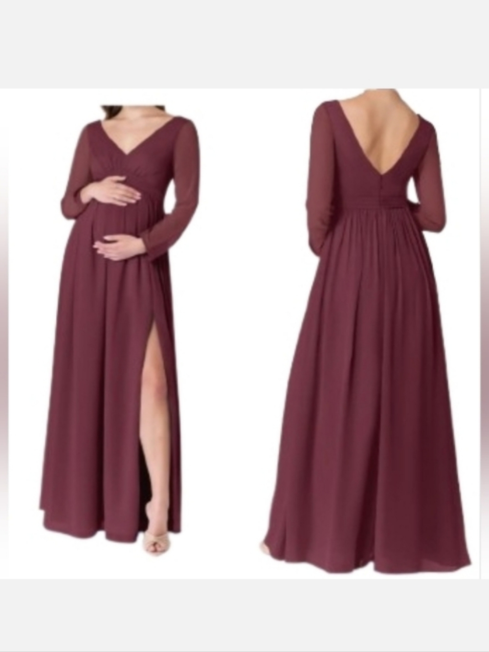 AZAZIE TETON Red A-Line Long Sleeve Chiffon Custom Floor Length Maternity Dress